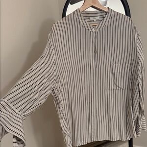 Vince Cream with Black and Blue Striped Blouse silk / rayon blend size XXL